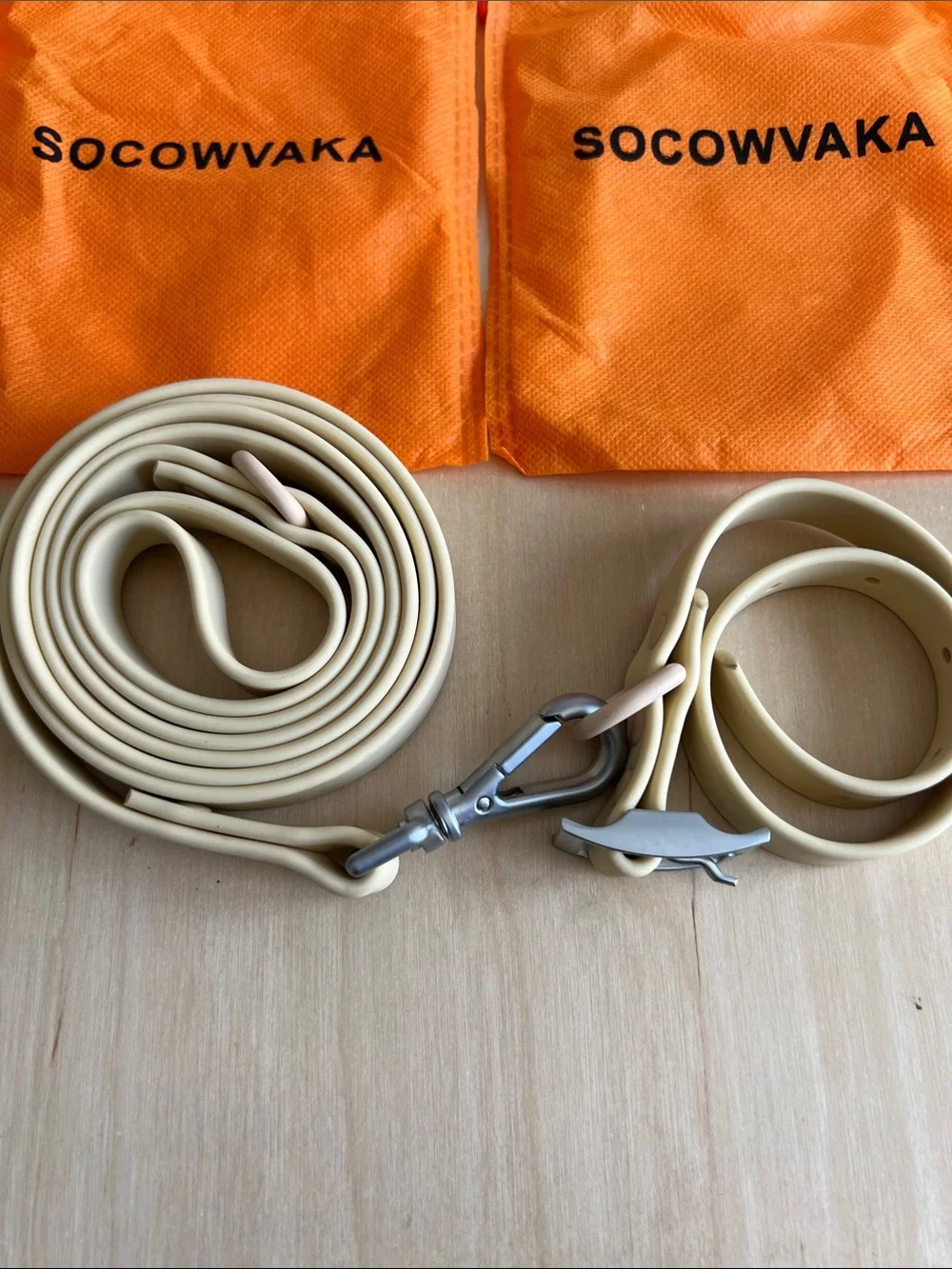 Socowvaka Beige Waterproof Dog Leash & Collar Set